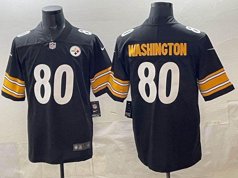 Men 2026 Pittsburgh Steelers #80 Washington Black Nike Limited NFL Jersey 01